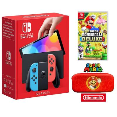 NİNTENDO SWİTCH OLED NEON RED/NEON BLUE OYUN KONSOLU + NEW SUPER MARİO BROS U DELUXE NİNTENDO SWİTCH OYUN + NİNTEDO SWİTCH OLED SÜPER MARİO ÇANTA 
